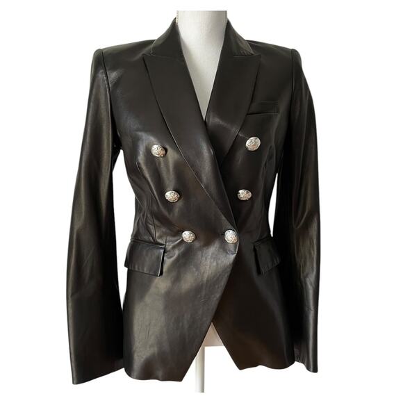 NWT Veronica Beard Miller Dickey Double breasted Leather Blazer Black Size 4 - Picture 2 of 12